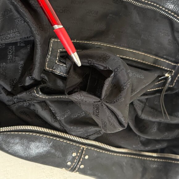 Michael Kors Astor Black Leather Tote Silver Studded Zip Shoulder Bag - Picture 13 of 16